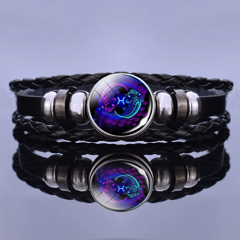 Zodiac Sign Braided Leather Bracelet