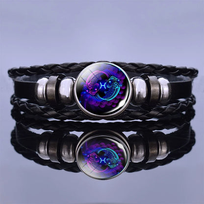 Zodiac Sign Braided Leather Bracelet
