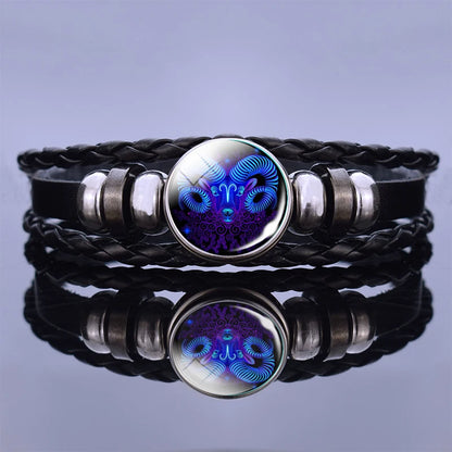 Zodiac Sign Braided Leather Bracelet