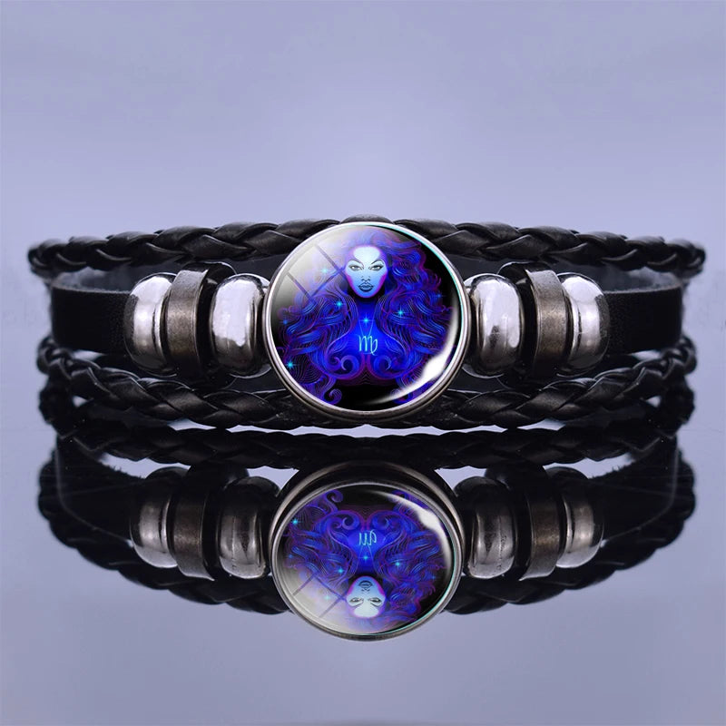 Zodiac Sign Braided Leather Bracelet
