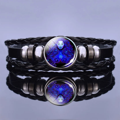 Zodiac Sign Braided Leather Bracelet