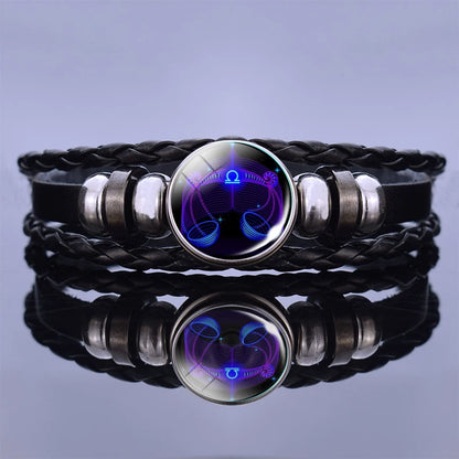Zodiac Sign Braided Leather Bracelet