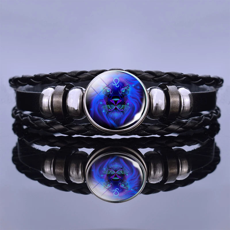 Zodiac Sign Braided Leather Bracelet