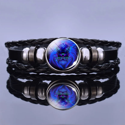Zodiac Sign Braided Leather Bracelet