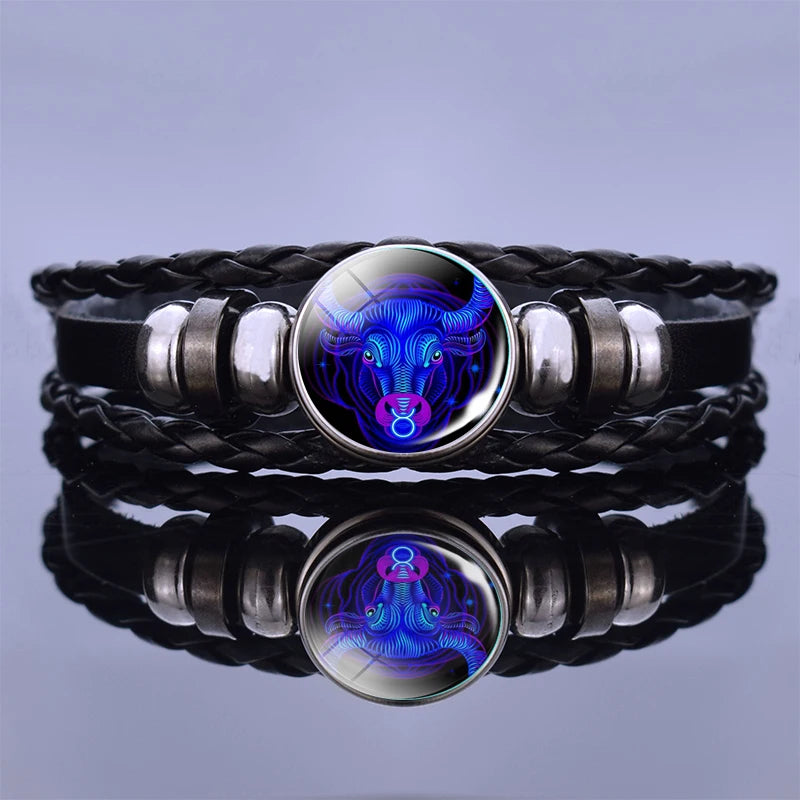 Zodiac Sign Braided Leather Bracelet