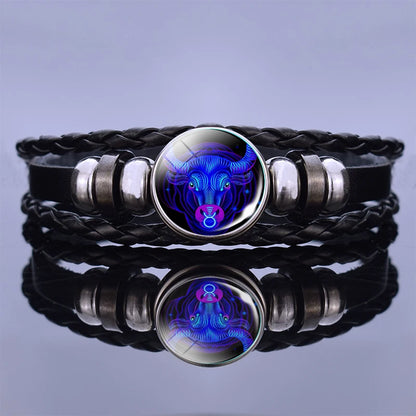 Zodiac Sign Braided Leather Bracelet