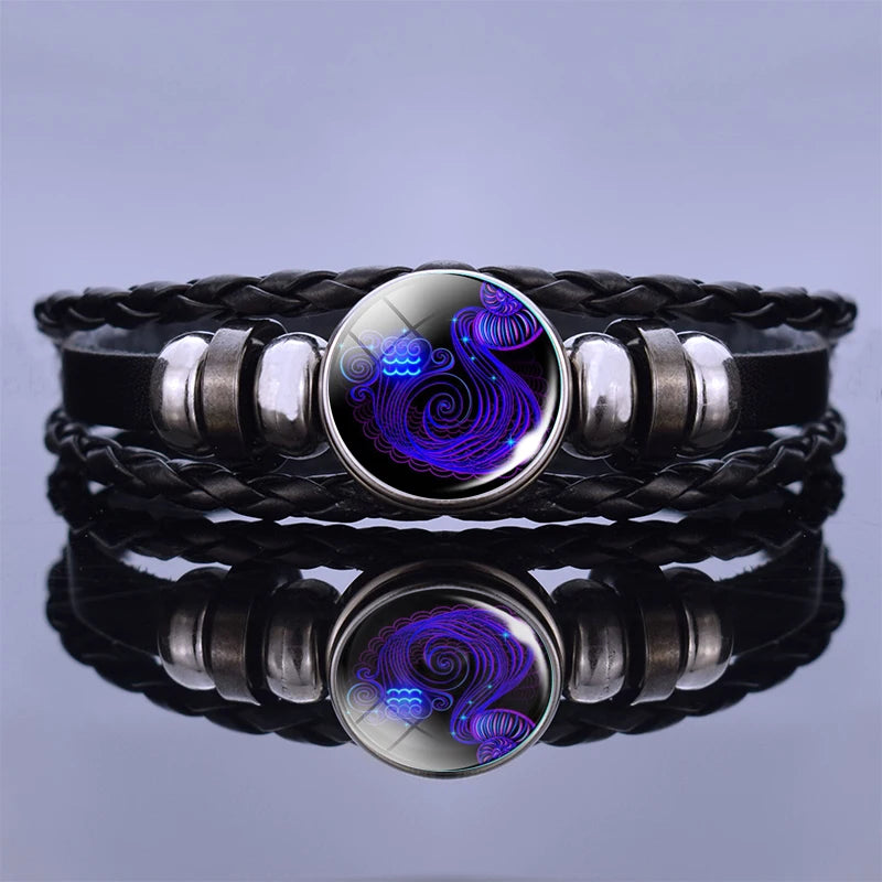 Zodiac Sign Braided Leather Bracelet