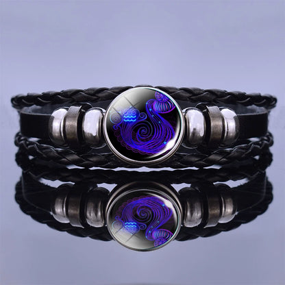 Zodiac Sign Braided Leather Bracelet