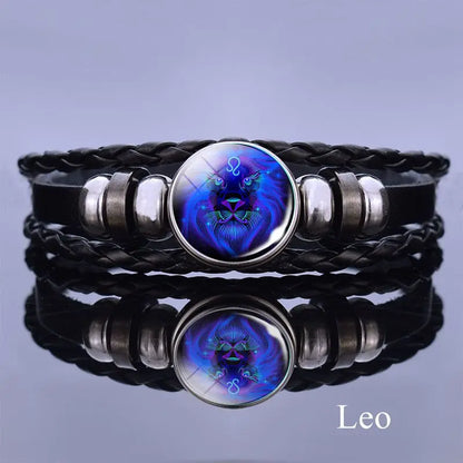 Zodiac Sign Braided Leather Bracelet