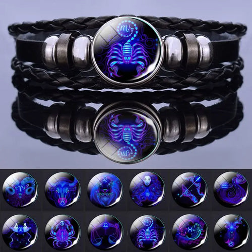 Zodiac Sign Braided Leather Bracelet