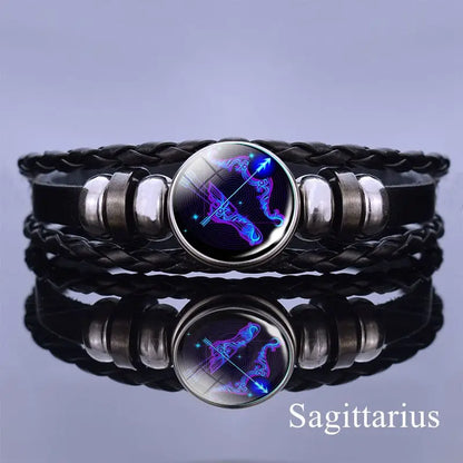 Zodiac Sign Braided Leather Bracelet
