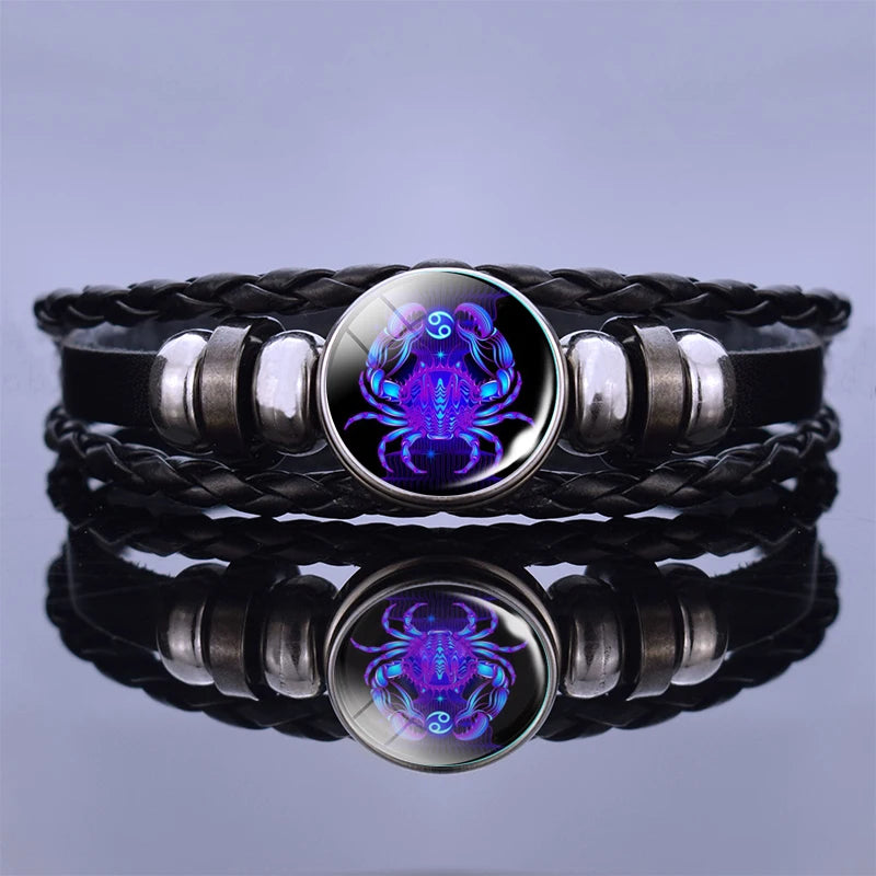 Zodiac Sign Braided Leather Bracelet