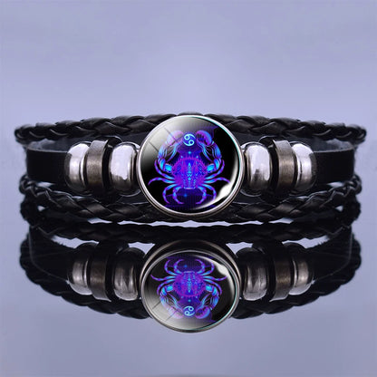 Zodiac Sign Braided Leather Bracelet